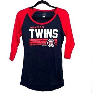 Minnesota Twins Baseball Raglan Shirt XS Red & Blue
